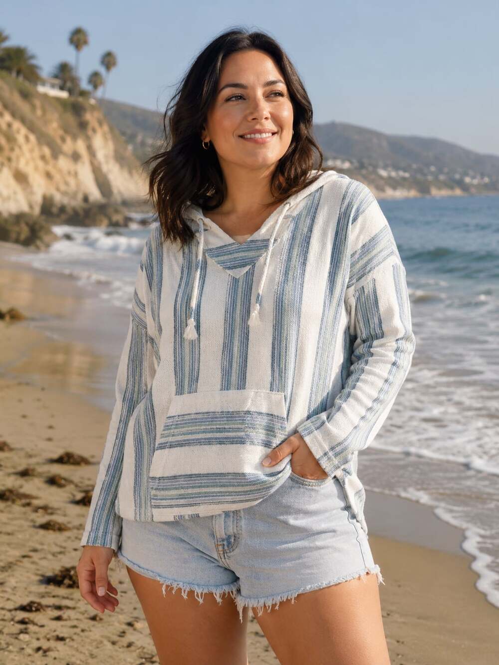Southern Spirit Baja Hoodie Pullover Size L Striped Beach Surf
Z59JC